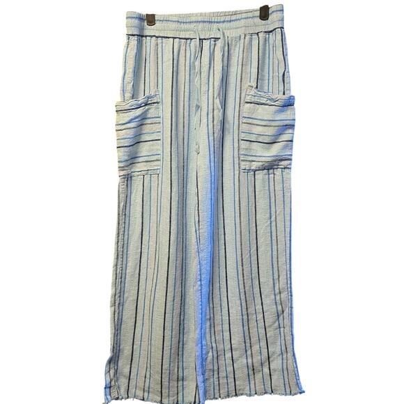 Banjara Striped Linen Blend Raw Hem Pants - Size LARGE - Picture 1 of 5